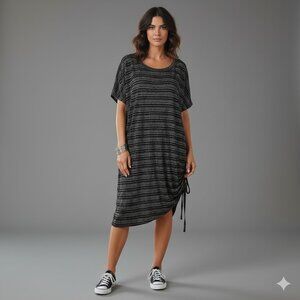 Dolce & Gabbana Metallic Stripe Cinchable T-Shirt Dress in Silver/Black Size 38